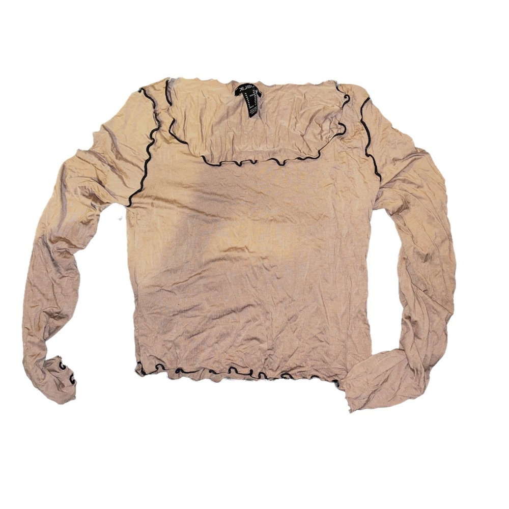 Lettuce trim tan/beige long sleeve shirt